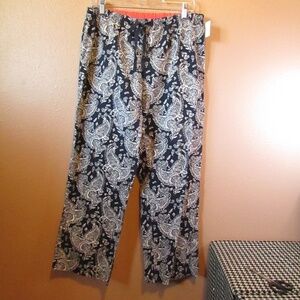 GAP Navy/White Paisley Wide Leg Linen Pants